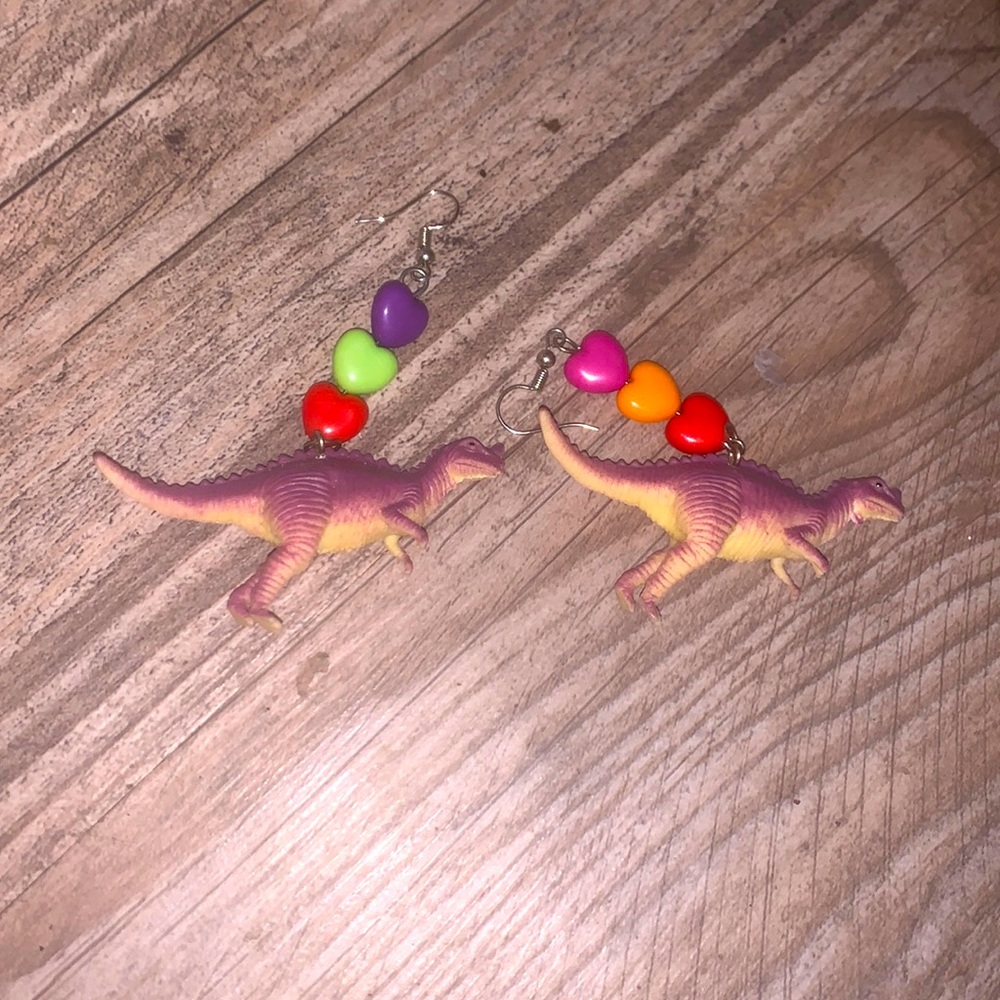 Dinosaur earrings with beads dangle